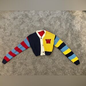 Colorful Striped Cardigan with Letter Patch